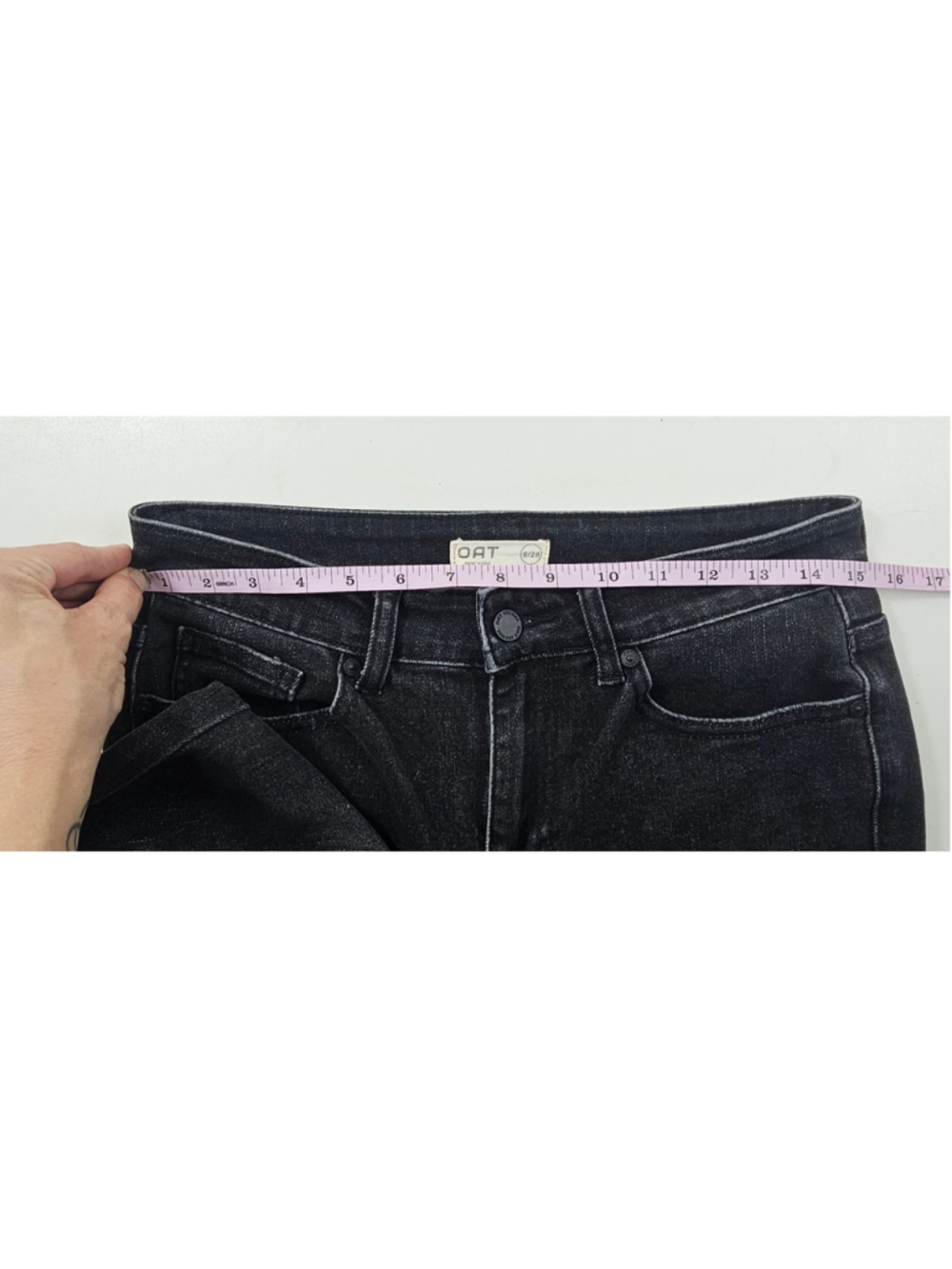 OAT NY black grunge sz 6 / 28 straight leg high rise 90s black wash jeans EUC - Picture 7 of 8